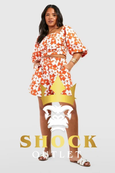 B8E202 POMARAŃCZOWO BIAŁY KOMPLET - TOP I SPODENKI BOOHOO 5XL