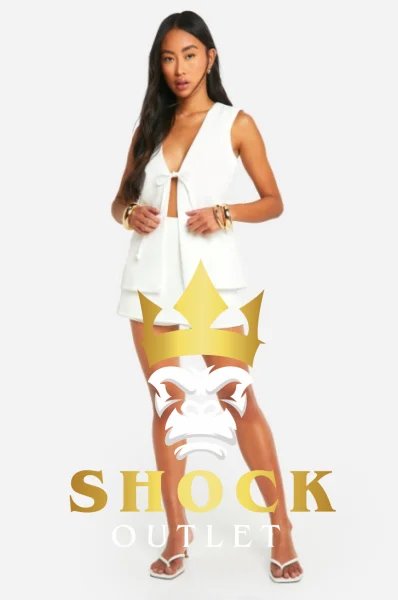 C9B210 BIAŁA KAMIZELKA WIĄZANA ELEGANCKA BOOHOO L