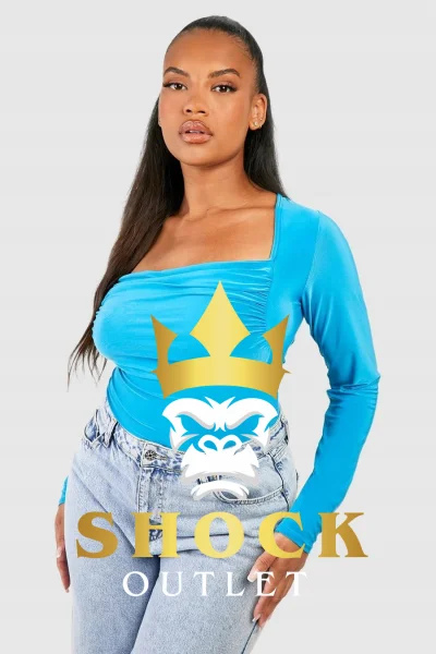 D1B305 NIEBIESKIE BODY Z DŁUGIM RĘKAWEM BOOHOO 8XL