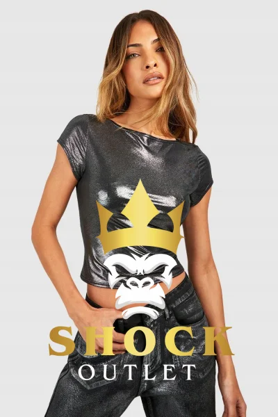 D2A102 CZARNY METALICZNY TOP Z KRÓTKIM RĘKAWEM BOOHOO XL