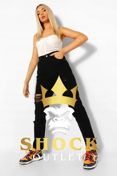 C10A02 CZARNE JEANSOWE SPODNIE Z DZIURAMI PLUS SIZE BOOHOO L