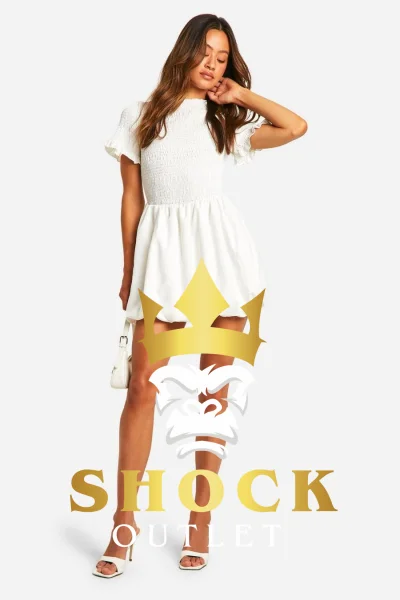D1A035 BIAŁA MARSZCZONA SUKIENKA MINI BOOHOO L