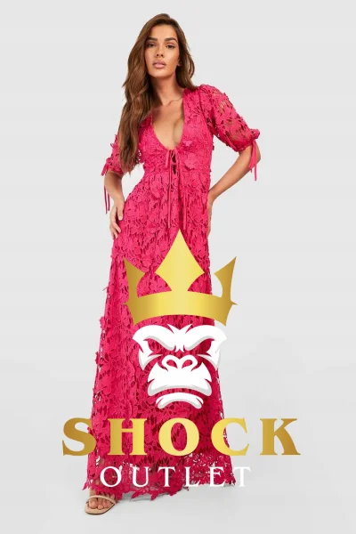 C10D14 RÓŻOWA KORONKOWA SUKIENKA WIĄZANA ELEGANCKA BOOHOO S