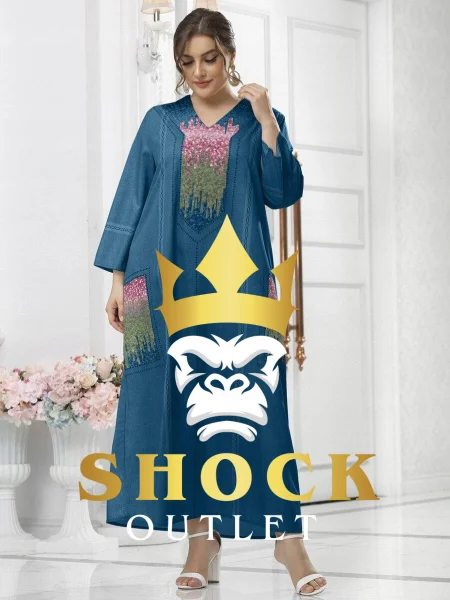 C1D204 NIEBIESKA SUKIENKA Z DŁUGIMI RĘKAWAMI SHEIN 5XL