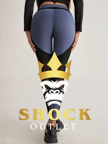 C0A109 NIEBIESKIE LEGGINSY Z CZARNĄ SIATECZKĄ SHEIN S