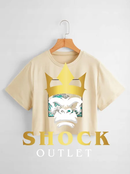 B4D109 BEŻOWY TOP Z NADRUKIEM SHEIN 4XL