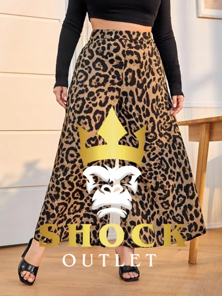 A4C109 BRĄZOWE SPODNIE Z SZEROKĄ NOGAWKĄ W PANTERKĘ SHEIN 2XL