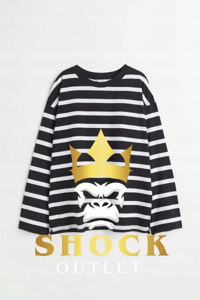 C0B013 BLUZKA OVERSIZE Z DŁUGIM RĘKAWEM W CZARNE PASKI HM XXL