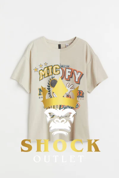 D2A310 BEŻOWY OVERSIZE T-SHIRT ZE SPRANYM NADRUKIEM HM XXL