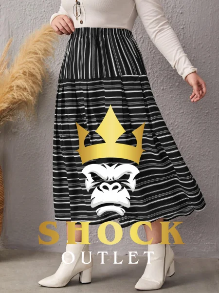 B0A106 CZARNA DŁUGA SPÓDNICZKA W PASKI SHEIN 3XL