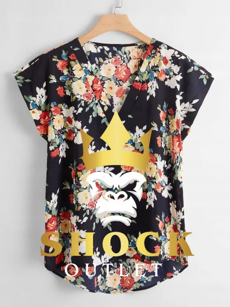 D0E014 GRANATOWA BLUZKA W KWIATKI SHEIN XL