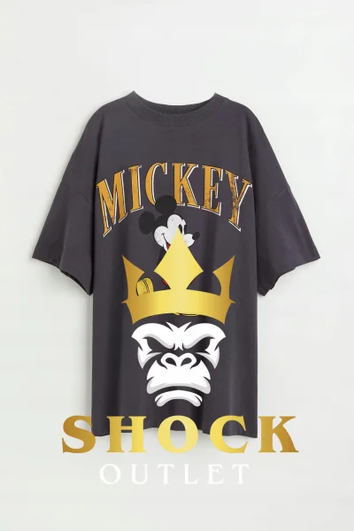 D1A015 CIEMNOSZARY OVERSIZE T-SHIRT Z MYSZKĄ MICKEY HM XXL