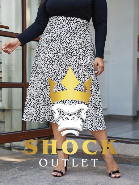 C9C214 BIAŁA W CZARNE GROSZKI MIDI SPÓDNICZKA SHEIN 4XL