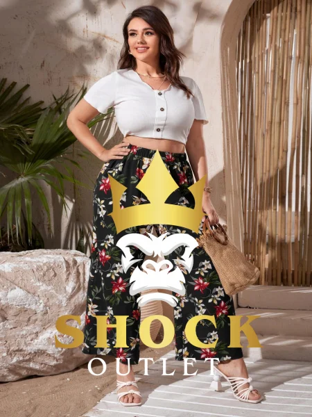 A4C106 CZARNE MATERIAŁOWE SPODNIE W KWIATY SHEIN 3XL