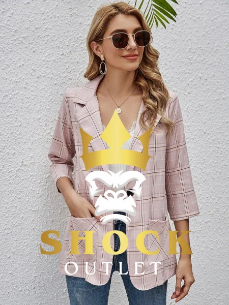 C4D308 RÓŻOWA MARYNARKA W KRATĘ SHEIN XL