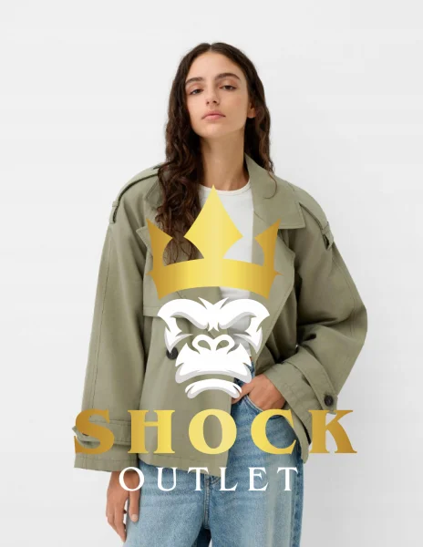B3B106 ZIELONA KURTKA / TRENCZ OVERSIZE Z PASKIEM BERSHKA M
