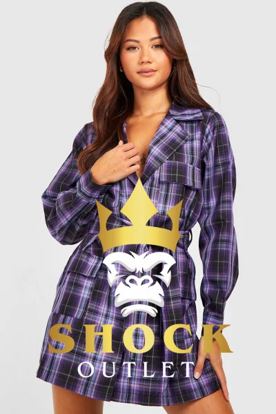 C4C108 FIOLETOWA MARYNARKOWA SUKIENKA W KRATKĘ Z PASKIEM BOOHOO XS