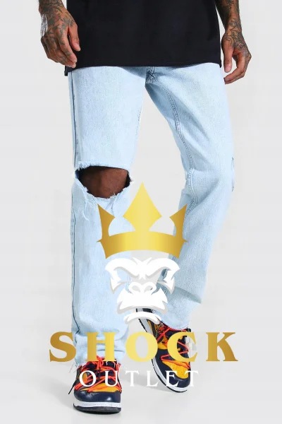 D0B108 NIEBIESKIE SPODNIE JEANSOWE Z DZIURĄ BOOHOO 30
