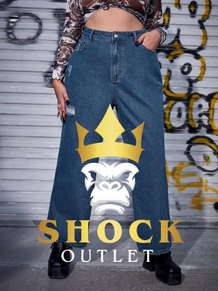 B4E213 NIEBIESKIE JEANSY Z PRZETARCIEM SHEIN XL