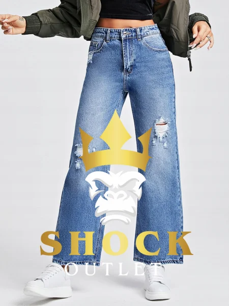 A3C205 NIEBIESKIE JEANSY Z PRZETARCIAMI SHEIN S