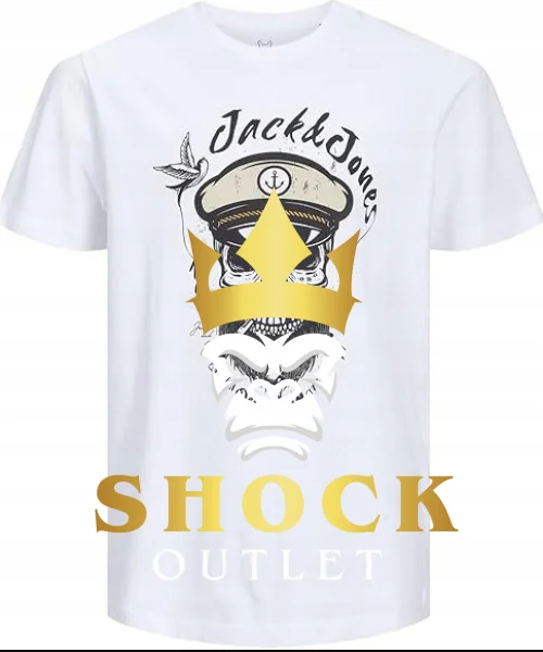 D5C210 BIAŁY T-SHIRT Z NADRUKIEM JACK JONES 116