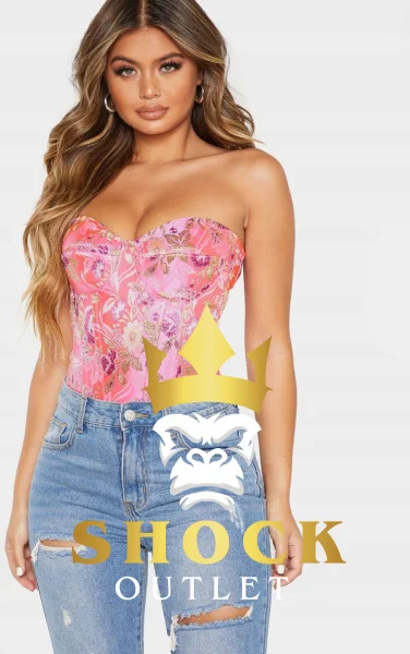C6C106 RÓŻOWY ORIENTALNY GORSET TOP PRETTYLITTLETHING XXS
