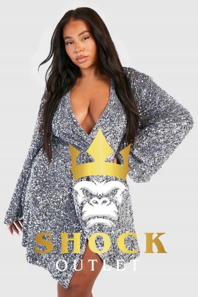 G1D201 SREBRNA SUKIENKA Z CEKINAMI PLUS SIZE BOOHOO 8XL