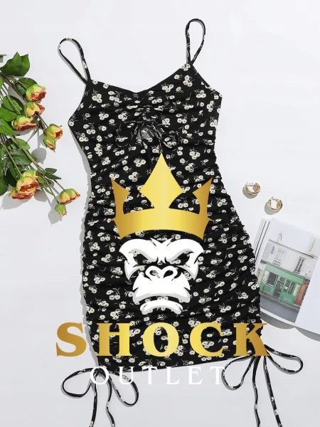 D1A009 CZARNA SUKIENKA W KWIATY SHEIN S