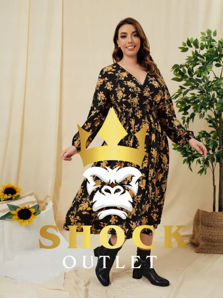 B6C110 CZARNA SUKIENKA Z ZŁOTYMI KWIATAMI SHEIN 3XL