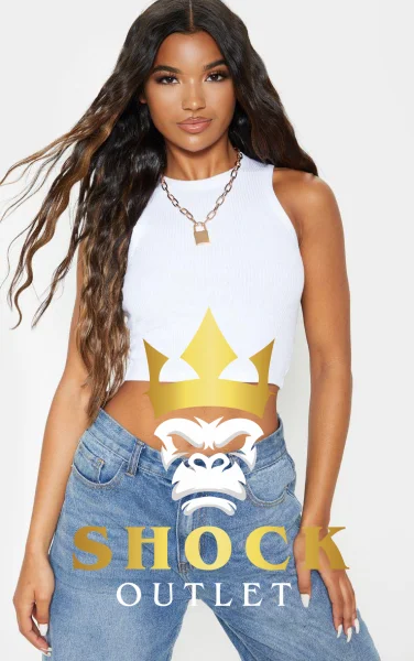 D2B218 BIAŁY KRÓTKI TOP PRĄŻKOWANY PRETTYLITTLETHING XL