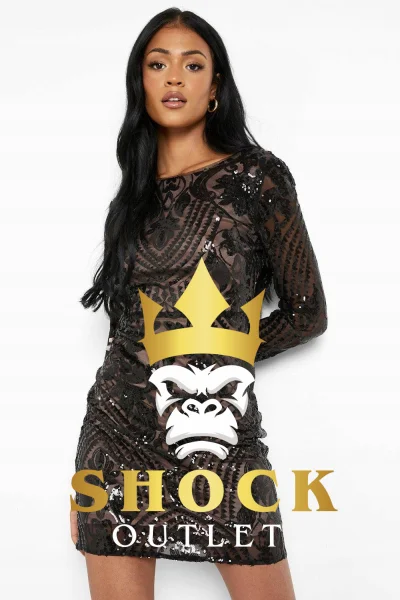 A3B003 CZARNA CEKINOWA SUKIENKA PLUS SIZE BOOHOO 8XL