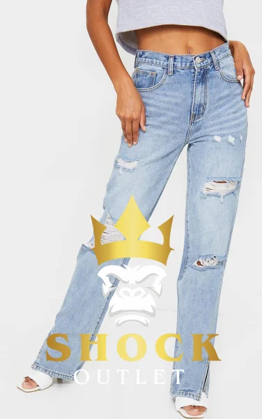 C10A14 NIEBIESKIE SPODNIE JEANSOWE Z DZIURAMI PRETTYLITTLETHING L