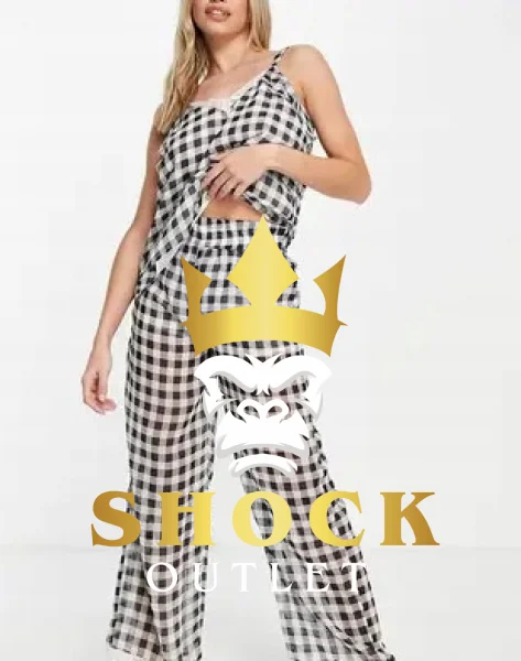 B2D219 BIAŁO CZARNY TOP I SPODNIE W KRATKĘ RIVER ISLAND L