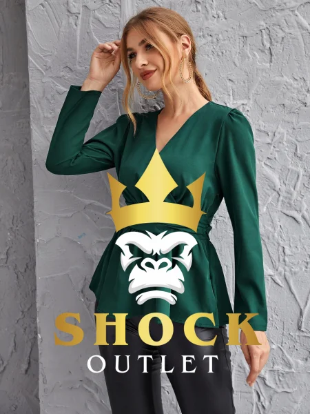 D3E104 ZIELONA ELEGANCKA BLUZKA Z DŁUGIM RĘKAWEM SHEIN M