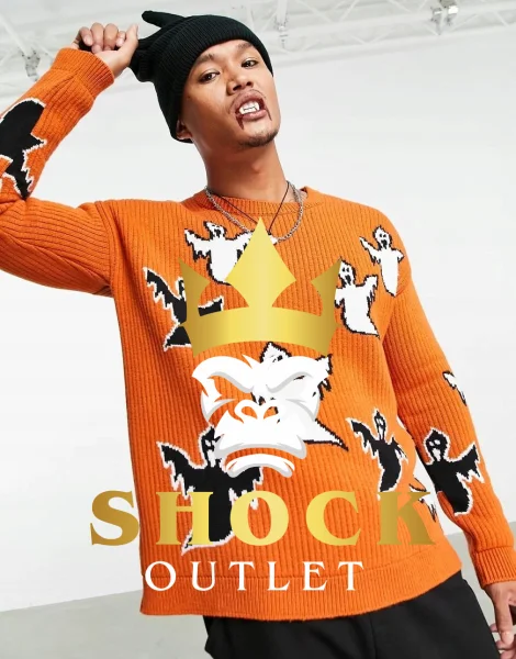 C5E013 POMARAŃCZOWY SWETER Z WZOREM W DUCHY ASOS DESIGN S